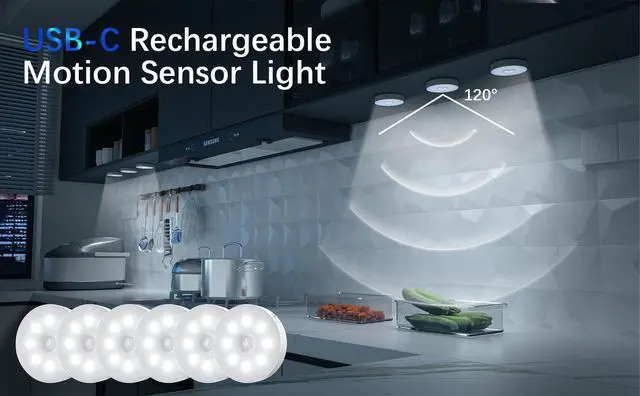 Alt view image 7 of 7 - Under Cabinet Light Motion Sensor - Rechargable Closet Puck Lights, Stick on Night Lighting Magnet, Under Counter Lights Kitchen, LED Montion Sensor Light, Wireless Locker Nightlights 3-Pack