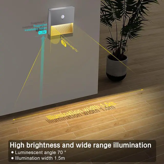 Alt view image 3 of 7 - rechargeable battery night light motion sensor light indoor Warm White stair lights night light motion sensor stick on lights, Adjustable Brightness for Wall, Stairs, Cabinet, Hallway (1 Pack)