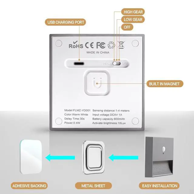 Alt view image 6 of 7 - rechargeable battery night light motion sensor light indoor Warm White stair lights night light motion sensor stick on lights, Adjustable Brightness for Wall, Stairs, Cabinet, Hallway (1 Pack)