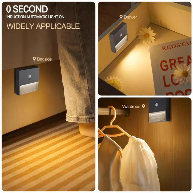 Alt view image 7 of 7 - rechargeable battery night light motion sensor light indoor Warm White stair lights night light motion sensor stick on lights, Adjustable Brightness for Wall, Stairs, Cabinet, Hallway (1 Pack)