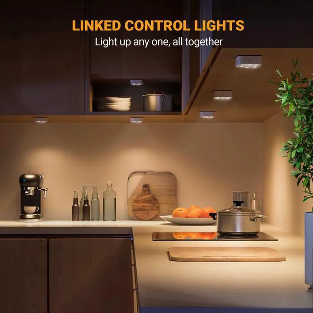 Alt view image 5 of 7 - Motion Sensor Under Cabinet Lights, Wireless Group Sync Stair Lights (6 Pack), 4000mAh Rechargeable Battery, 4 Color Temps & Dimmable, Magnetic Stick-on Night Light for Kitchen, Closet, Hallway