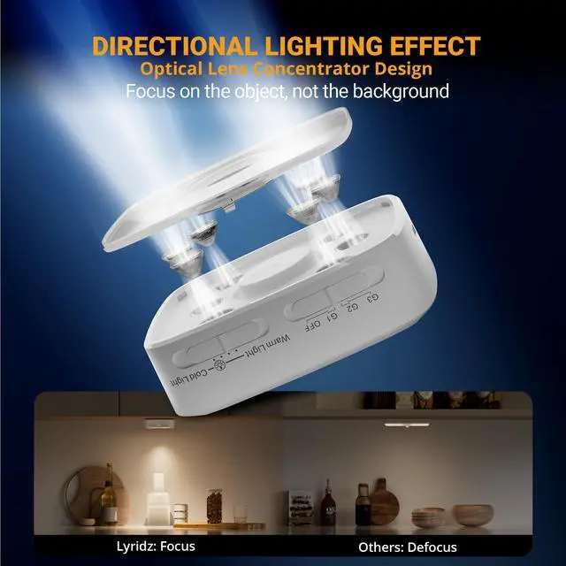 Alt view image 7 of 7 - Motion Sensor Under Cabinet Lights, Wireless Group Sync Stair Lights (6 Pack), 4000mAh Rechargeable Battery, 4 Color Temps & Dimmable, Magnetic Stick-on Night Light for Kitchen, Closet, Hallway