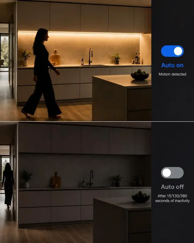 Alt view image 5 of 7 - Rechargeable Motion Sensor Wardrobe Light, 3.3ft Flexible LED Strip with 30LED, PIR and Light Sensor, Warm White Night Light for Bedroom, Kitchen, Wall, Closet, Cabinet