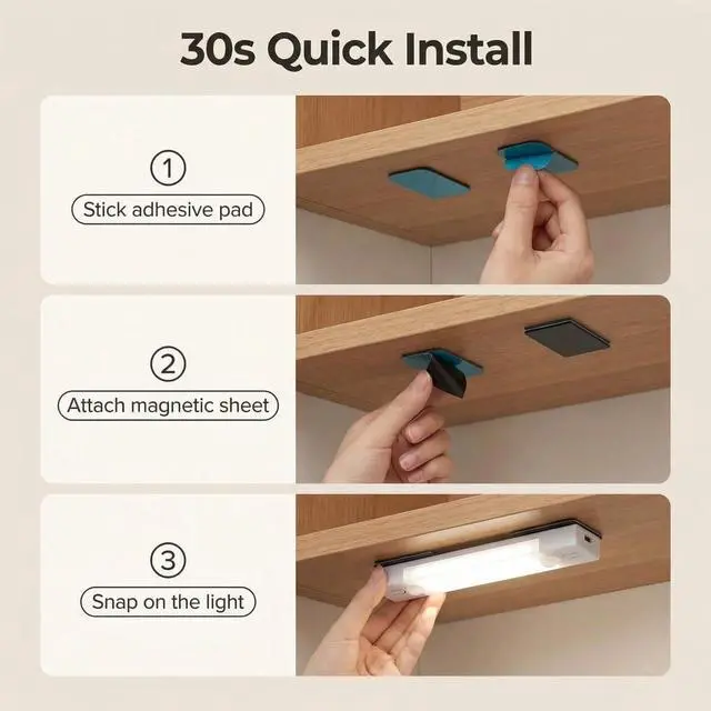 Alt view image 3 of 7 - Rechargeable Motion Sensor LED Light Bar (3.9 Inch) - Wireless Magnetic Stick-On Night Light for Kitchen Stairs - 3 Color Modes Under Cabinet Lighting - Punch-Free Closet Bedroom Light