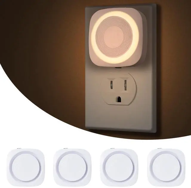 Main image of LED Night Lights Plug into Wall, Indirect Soft Dimmable Night Light with Dust to Dawn Sensor, Warm Nightlight for Bedroom,Bathroom,Kitchen,Stairs,Hallway,Travel, 4 Packs, Warm White