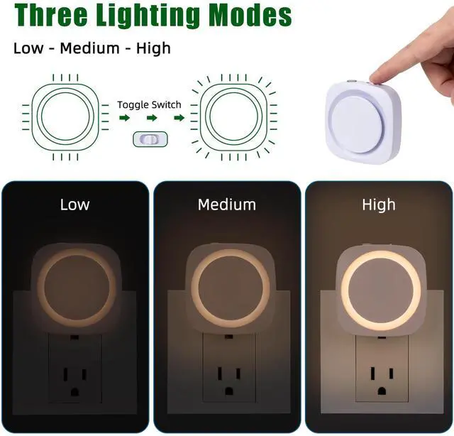 Alt view image 2 of 7 - LED Night Lights Plug into Wall, Indirect Soft Dimmable Night Light with Dust to Dawn Sensor, Warm Nightlight for Bedroom,Bathroom,Kitchen,Stairs,Hallway,Travel, 4 Packs, Warm White