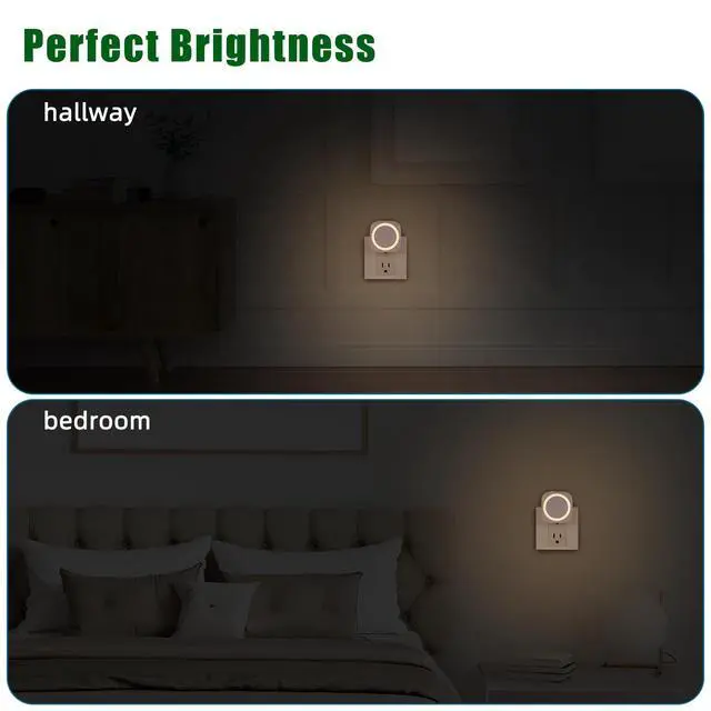 Alt view image 6 of 7 - LED Night Lights Plug into Wall, Indirect Soft Dimmable Night Light with Dust to Dawn Sensor, Warm Nightlight for Bedroom,Bathroom,Kitchen,Stairs,Hallway,Travel, 4 Packs, Warm White
