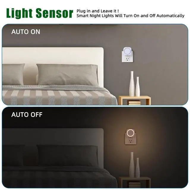 Alt view image 4 of 7 - LED Night Lights Plug into Wall, Indirect Soft Dimmable Night Light with Dust to Dawn Sensor, Warm Nightlight for Bedroom,Bathroom,Kitchen,Stairs,Hallway,Travel, 4 Packs, Warm White