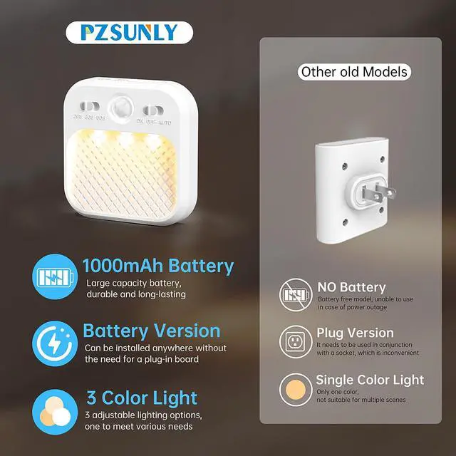 Alt view image 2 of 7 - 6 Pack Motion Sensor Night Light,Motion Sensor Light Indoor,1000mAh Battery Operated Night Light for Hallway, 3 Colors Dimmable,Magnetic Closet Lights,Under Counter Lights for Kitchen