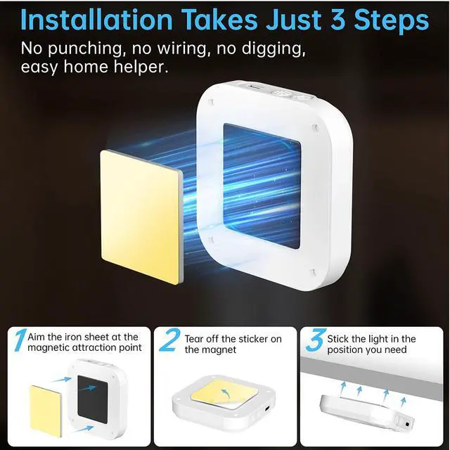 Alt view image 4 of 7 - 6 Pack Motion Sensor Night Light,Motion Sensor Light Indoor,1000mAh Battery Operated Night Light for Hallway, 3 Colors Dimmable,Magnetic Closet Lights,Under Counter Lights for Kitchen