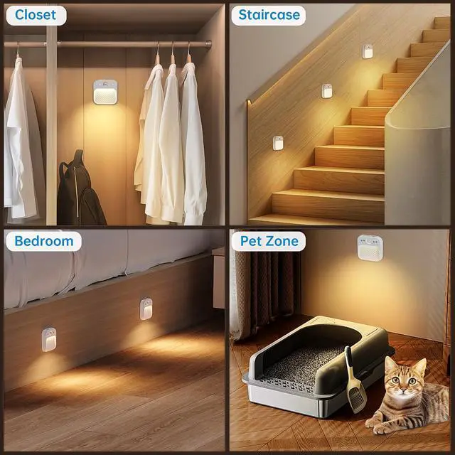 Alt view image 6 of 7 - 6 Pack Motion Sensor Night Light,Motion Sensor Light Indoor,1000mAh Battery Operated Night Light for Hallway, 3 Colors Dimmable,Magnetic Closet Lights,Under Counter Lights for Kitchen