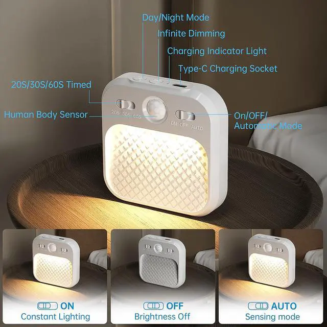 Alt view image 7 of 7 - 6 Pack Motion Sensor Night Light,Motion Sensor Light Indoor,1000mAh Battery Operated Night Light for Hallway, 3 Colors Dimmable,Magnetic Closet Lights,Under Counter Lights for Kitchen
