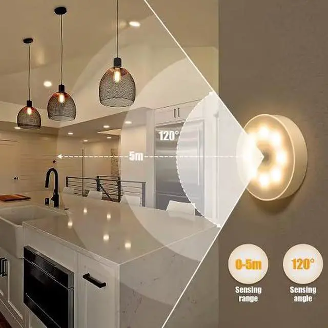 Alt view image 3 of 7 - Round Motion Sensor Light, USB Rechargeable, LED Night Light for Bedroom, Hallway, Cabinet (Warm White)
