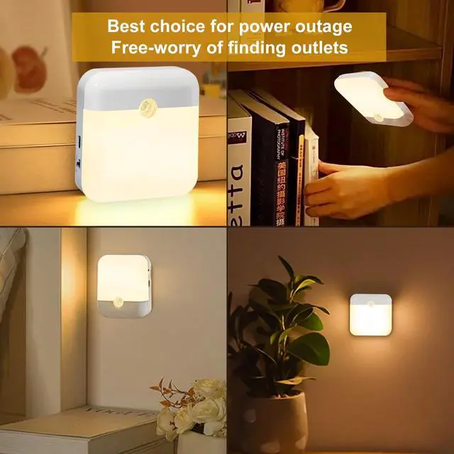 Alt view image 6 of 7 - 2 Pack Motion Sensor Night Light, Rechargeable Battery Night Lights Warm White, Portable Mini Motion Activated Night Light for Wall, Hallway, Kids Room, Stairway, Cabinet