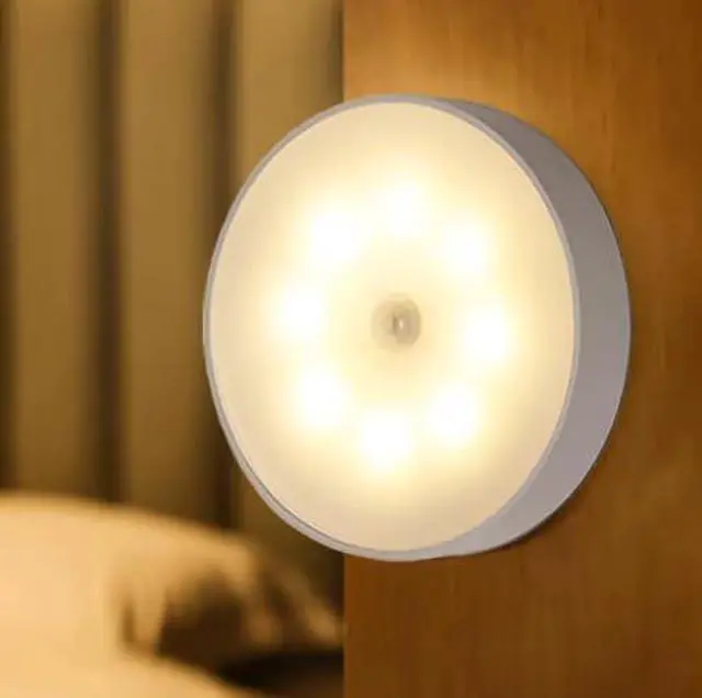 Main image of Round Motion Sensor Light, USB Rechargeable, LED Night Light for Bedroom, Hallway, Cabinet (Warm White)