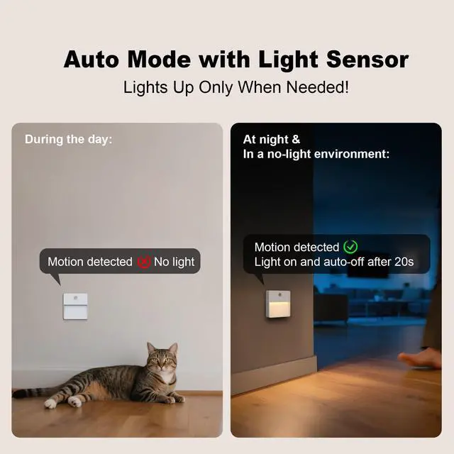 Alt view image 4 of 7 - LED Night Light with Motion & Dusk Sensor, 2-Pack, Battery-Powered & Rechargeable, Multi-Color, Dimmable, for Bedroom, Stairway, Closet
