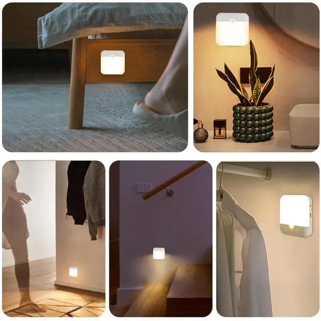 Alt view image 5 of 7 - 2 Pack Motion Sensor Night Light, Rechargeable Battery Night Lights Warm White, Portable Mini Motion Activated Night Light for Wall, Hallway, Kids Room, Stairway, Cabinet