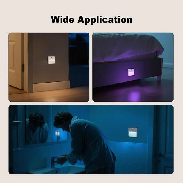 Alt view image 5 of 7 - LED Night Light with Motion & Dusk Sensor, 2-Pack, Battery-Powered & Rechargeable, Multi-Color, Dimmable, for Bedroom, Stairway, Closet