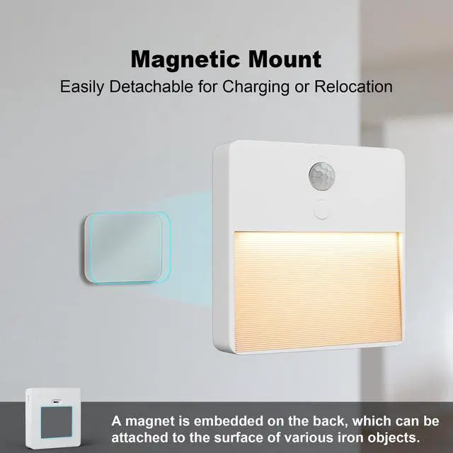Alt view image 7 of 7 - LED Night Light with Motion & Dusk Sensor, 2-Pack, Battery-Powered & Rechargeable, Multi-Color, Dimmable, for Bedroom, Stairway, Closet