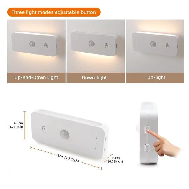 Alt view image 4 of 6 - Led Motion Sensor Night Light 2 Pack, Rechargeable Stair Light 1100mAh, Dimmable Hallway Lights with 3 Color Temperature, Magnetic Locker Lights for Closet Hallway Bedroom