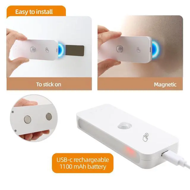 Alt view image 5 of 6 - Led Motion Sensor Night Light 2 Pack, Rechargeable Stair Light 1100mAh, Dimmable Hallway Lights with 3 Color Temperature, Magnetic Locker Lights for Closet Hallway Bedroom