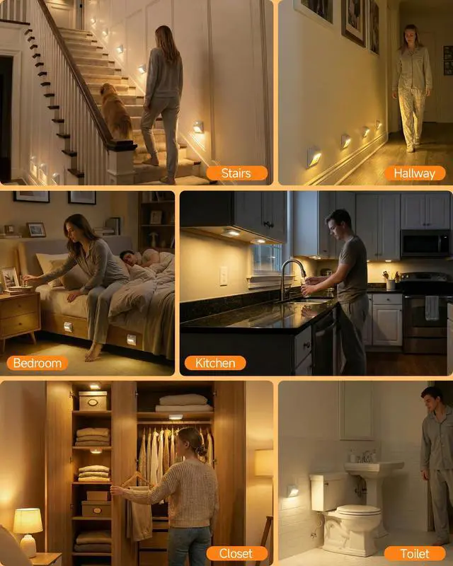 Alt view image 7 of 7 - 3 Pack Motion Sensor Lights Indoor, 6+ Months Per Charge