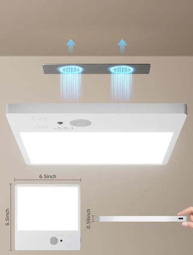 Alt view image 2 of 7 - Motion Sensor Ceiling Light, Closet Lights Motion Sensored, 10000mAh Rechargeable Wireless LED Light, IP54 Waterproof 3 Color Dimmable Magnetic Battery Operated Light for Shower Stair Garage Hallway