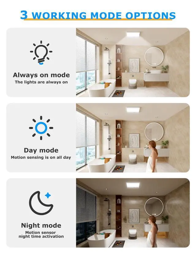 Alt view image 5 of 7 - Motion Sensor Ceiling Light, Closet Lights Motion Sensored, 10000mAh Rechargeable Wireless LED Light, IP54 Waterproof 3 Color Dimmable Magnetic Battery Operated Light for Shower Stair Garage Hallway