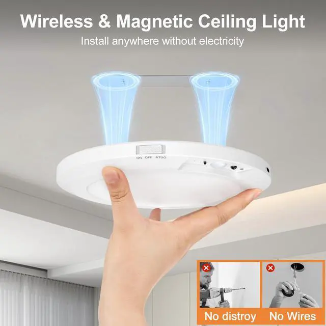 Alt view image 4 of 7 - Rechargeable Ceiling Light with Motion Sensor: Battery Operated LED Closet Light with Remote & Timing - Wireless Dimmable Magnetic Mount Shower Lamp for Bathroom/Stairs/Garage/Hallway