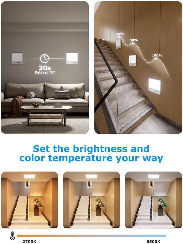 Alt view image 6 of 7 - Motion Sensor Ceiling Light, Closet Lights Motion Sensored, 10000mAh Rechargeable Wireless LED Light, IP54 Waterproof 3 Color Dimmable Magnetic Battery Operated Light for Shower Stair Garage Hallway