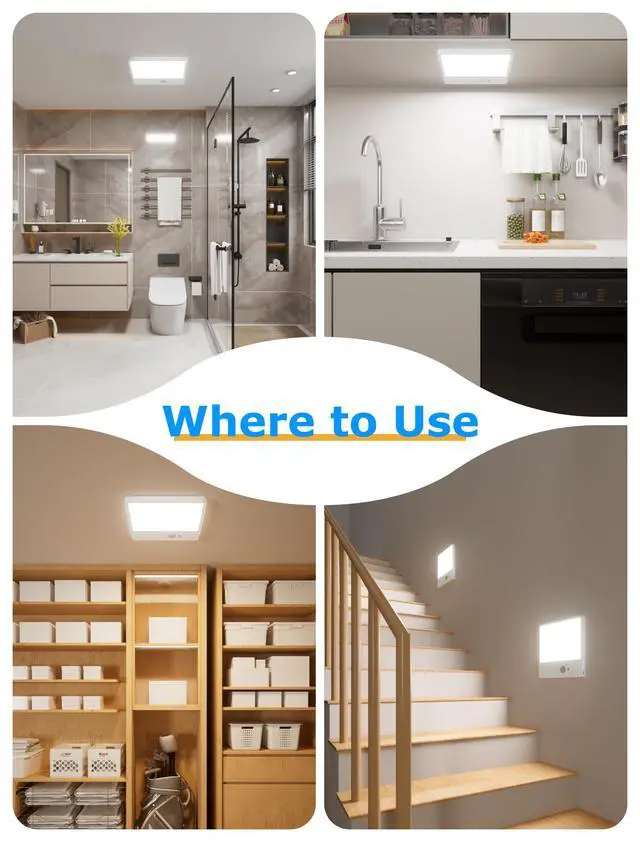 Alt view image 7 of 7 - Motion Sensor Ceiling Light, Closet Lights Motion Sensored, 10000mAh Rechargeable Wireless LED Light, IP54 Waterproof 3 Color Dimmable Magnetic Battery Operated Light for Shower Stair Garage Hallway