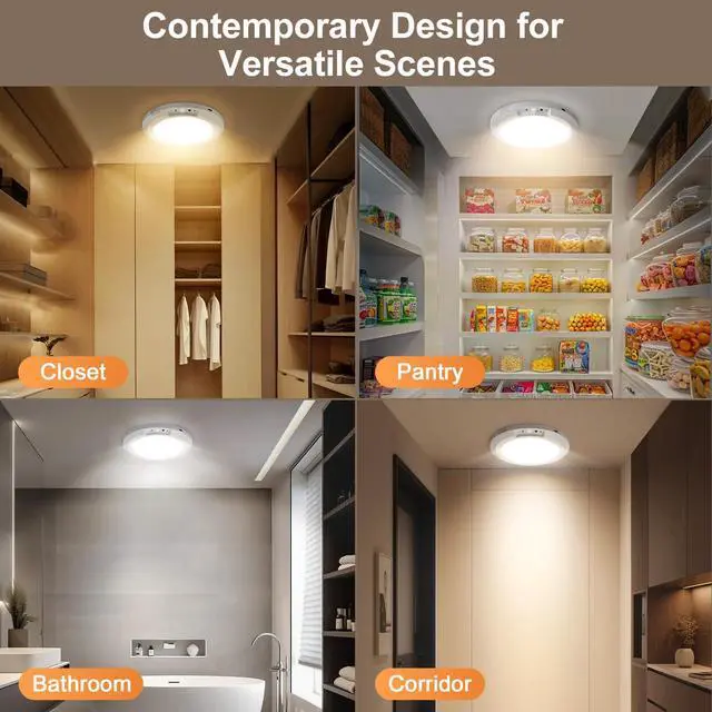 Alt view image 6 of 7 - Rechargeable Ceiling Light with Motion Sensor: Battery Operated LED Closet Light with Remote & Timing - Wireless Dimmable Magnetic Mount Shower Lamp for Bathroom/Stairs/Garage/Hallway