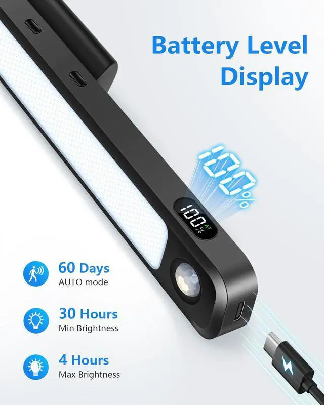 Alt view image 7 of 7 - 3W Motion Sensor Magnetic Light Bar,Eye-Friendly Rechargeable Closet Lights with Battery Display,2000mAh Vanity Lights for Mirror, Rechargeable Light Bar for Cabinet, Closet, Bathroom and Desk