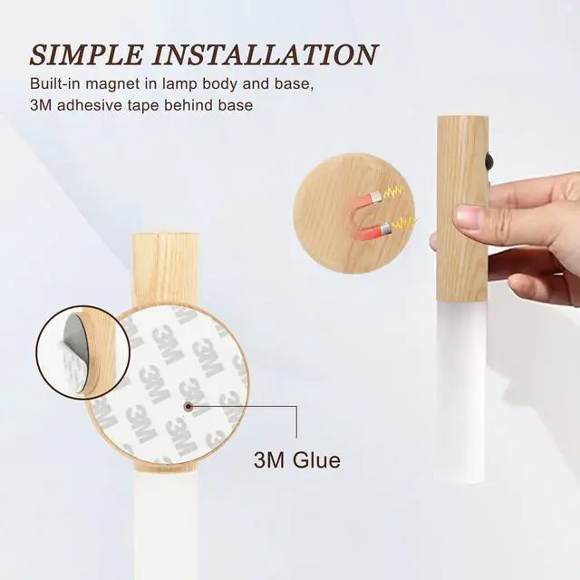 Alt view image 5 of 7 - Motion Sensor Night Light, Motion Activated Night Light,Wall Lights Battery Operated,Rechargeable Wall Lights,Suitable for Kids BathroomCorridors, Closet Stairs (White Ash Wood 1PC)