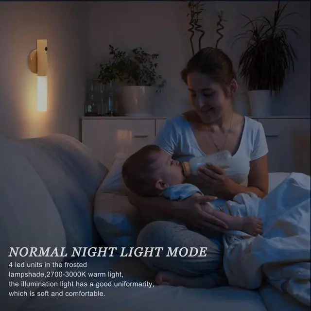 Alt view image 6 of 7 - Motion Sensor Night Light, Motion Activated Night Light,Wall Lights Battery Operated,Rechargeable Wall Lights,Suitable for Kids BathroomCorridors, Closet Stairs (White Ash Wood 1PC)