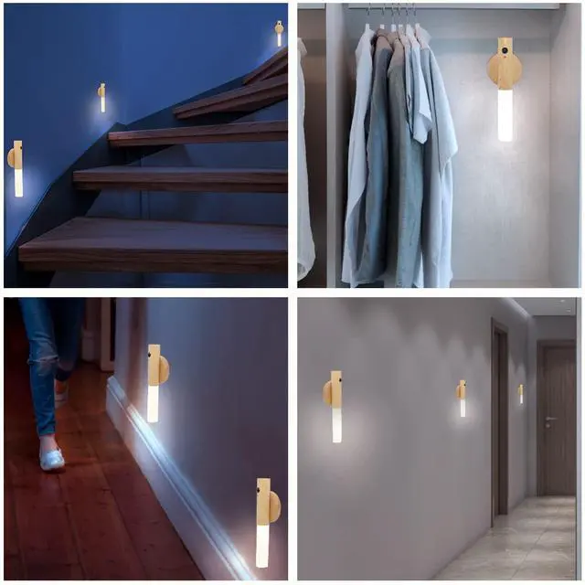 Alt view image 7 of 7 - Motion Sensor Night Light, Motion Activated Night Light,Wall Lights Battery Operated,Rechargeable Wall Lights,Suitable for Kids BathroomCorridors, Closet Stairs (White Ash Wood 1PC)