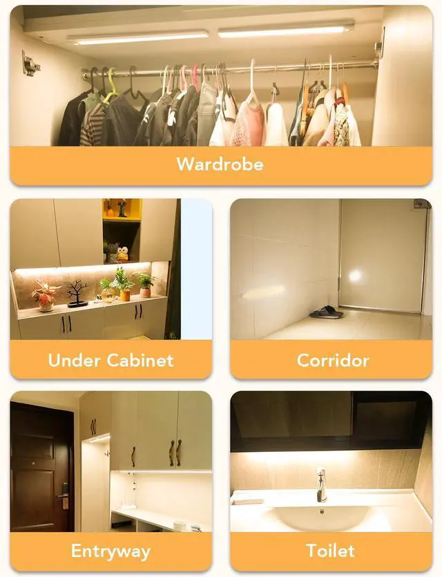 Alt view image 5 of 7 - Under Cabinet Lighting, Motion Sensor Lights Indoor Plug in, 16" 12V LED Under Counter Super Bright Magnetic for Kitchen/Hallway/Toilet/Garage/Closet(Warm White/3000K)