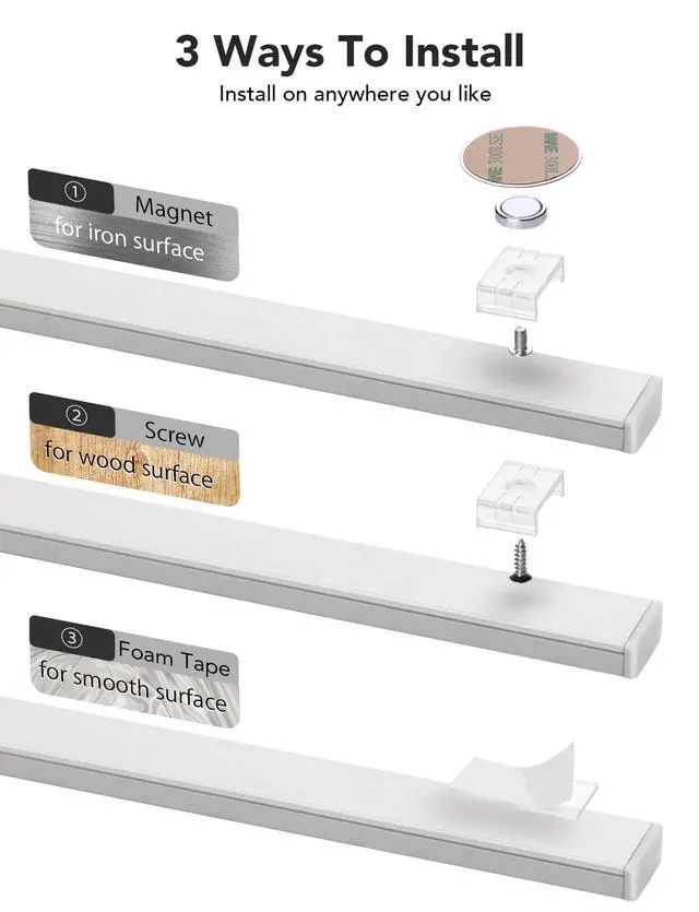 Alt view image 6 of 7 - Under Cabinet Lighting, Motion Sensor Lights Indoor Plug in, 16" 12V LED Under Counter Super Bright Magnetic for Kitchen/Hallway/Toilet/Garage/Closet(Warm White/3000K)