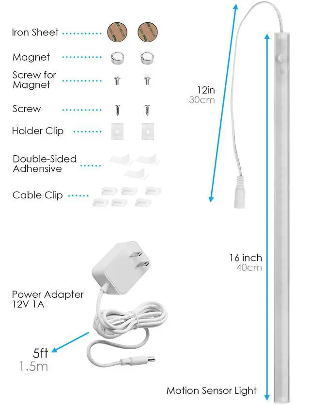 Alt view image 7 of 7 - Under Cabinet Lighting, Motion Sensor Lights Indoor Plug in, 16" 12V LED Under Counter Super Bright Magnetic for Kitchen/Hallway/Toilet/Garage/Closet(Warm White/3000K)