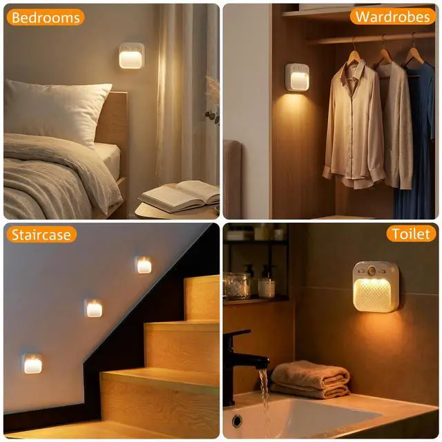 Alt view image 3 of 7 - 2-Pack Motion Sensor Night Light, Rechargeable Wireless Magnetic LED Wall Sconce, Modern Stick-on Under Cabinet Light for Closet Staircase Bedroom & RV Cruise Essentials 2026