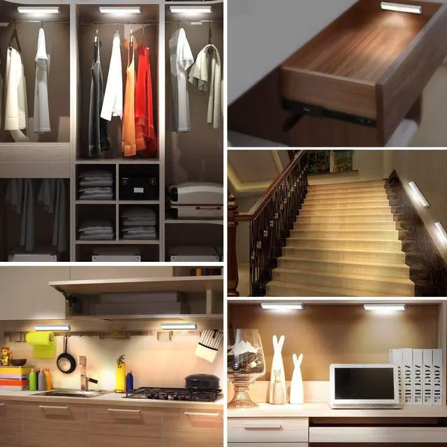 Alt view image 6 of 7 - Wireless Motion Sensor Cabinet Lights 10-LED USB Rechargeable Closet Lights LED Under Cabinet Lighting for Wardrobe/Drawer/Stairs/Cupboard/Counter/Pantry/Stairs,Stick On Anywhere,2 Pack,White Light
