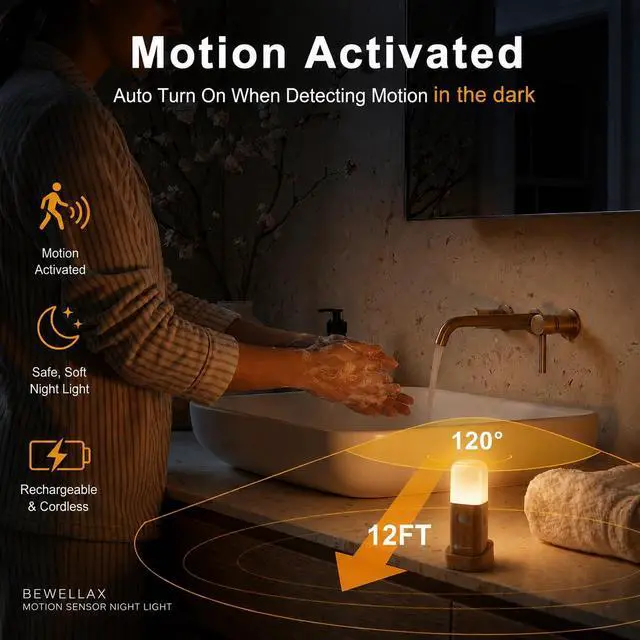 Alt view image 2 of 7 - Motion Sensor Night Light, Rechargeable LED Long Lasting Battery, Warm Soft Glow, Cordless, Stick-Anywhere Magnetic Light for Hallway, Stairs, Bedroom, Nursery, Bathroom (1 Pack)