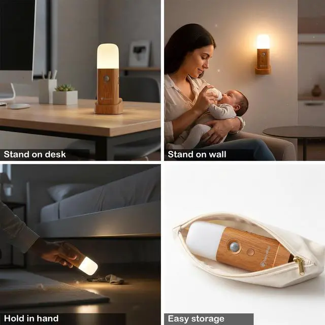 Alt view image 6 of 7 - Motion Sensor Night Light, Rechargeable LED Long Lasting Battery, Warm Soft Glow, Cordless, Stick-Anywhere Magnetic Light for Hallway, Stairs, Bedroom, Nursery, Bathroom (1 Pack)