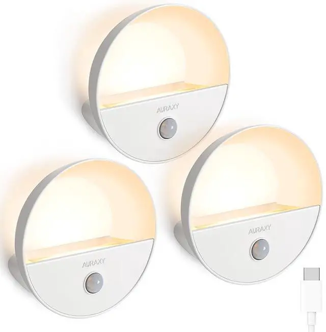 Main image of Rechargeable Battery Night Light, Motion Sensor Night Light, LED Warm White Magnetic Stick-on Motion Sensored Hallway Light, with Dusk to Dawn Sensor for Stairs, Wall, Closet, Cabinet (3 Pack)