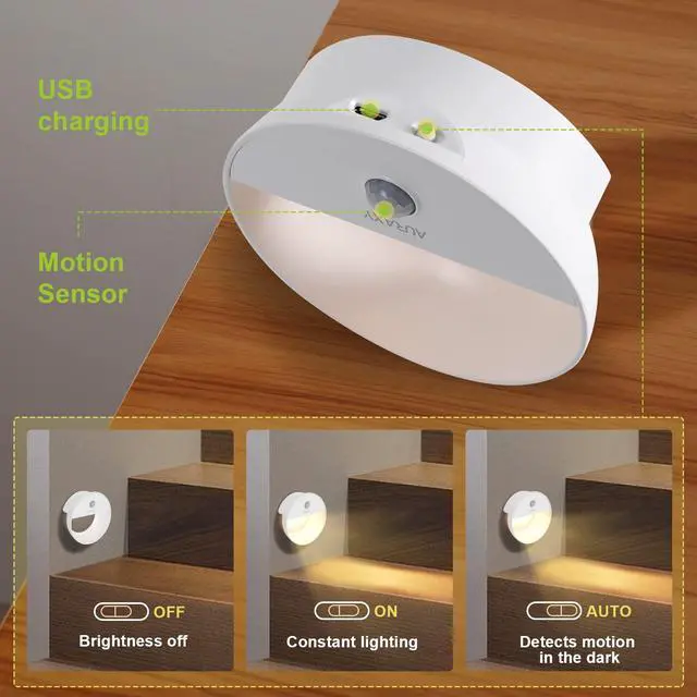 Alt view image 4 of 7 - Rechargeable Battery Night Light, Motion Sensor Night Light, LED Warm White Magnetic Stick-on Motion Sensored Hallway Light, with Dusk to Dawn Sensor for Stairs, Wall, Closet, Cabinet (3 Pack)