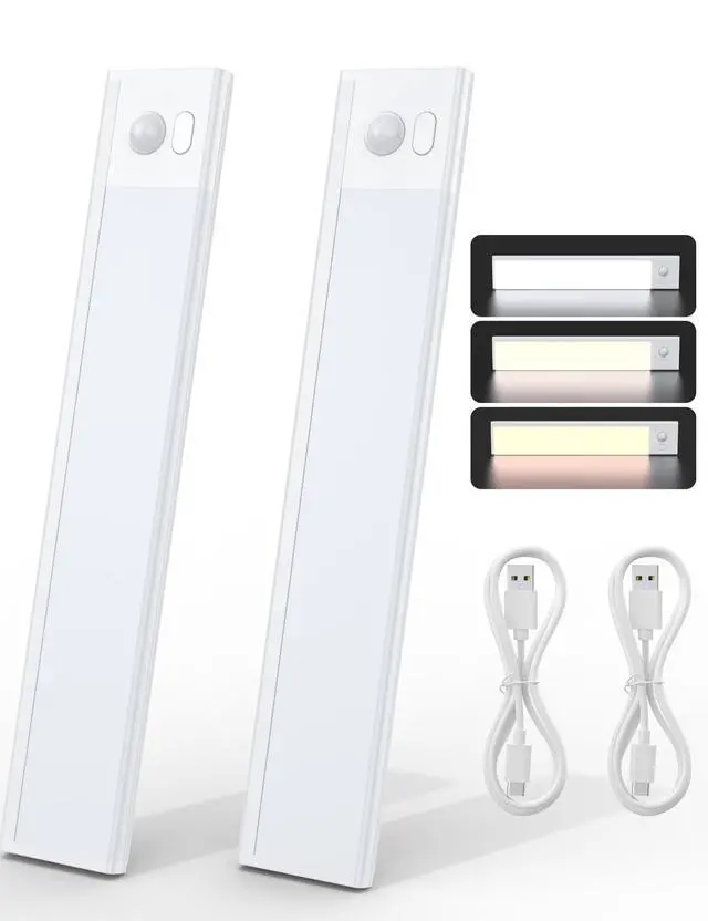 Main image of 2 Pack 66 LED Motion Sensor Closet Lights, 9.2 Rechargeable Under Cabinet Lighting Magnetic Wireless 3 Color Temps & Dimmable Under Counter Light Motion Activated Pantry Light (110 Lumen)