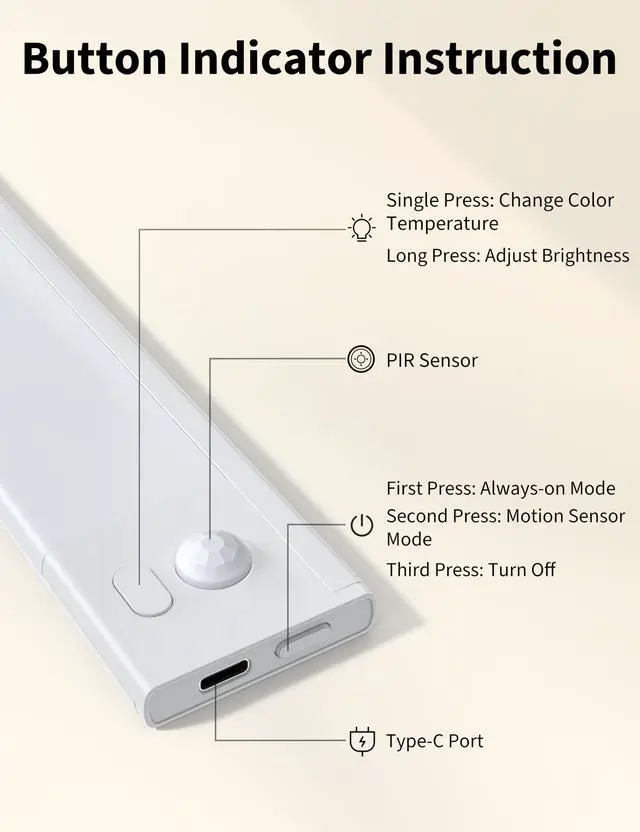 Alt view image 3 of 7 - 2 Pack 66 LED Motion Sensor Closet Lights, 9.2 Rechargeable Under Cabinet Lighting Magnetic Wireless 3 Color Temps & Dimmable Under Counter Light Motion Activated Pantry Light (110 Lumen)
