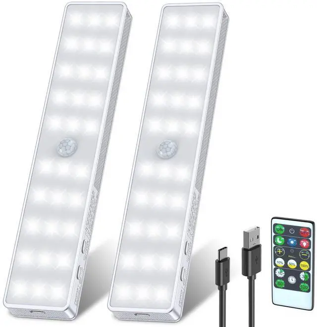 Main image of LED Closet Light, 30LEDs Dimmer USB Rechargeable Motion Sensor Light Under Cabinet Lighting with Remote Control, Wireless Stick-Anywhere Night Safe Light Bar for Wardrobe,Kitchen-2 Pcs
