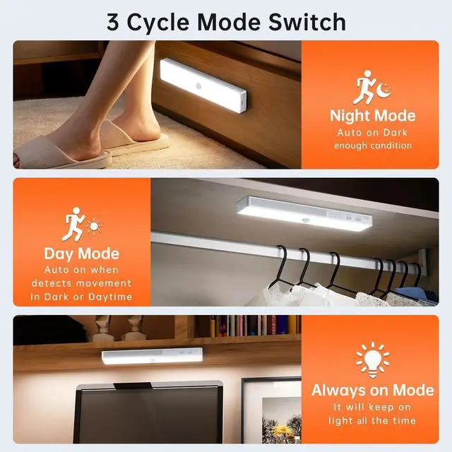 Alt view image 3 of 7 - LED Closet Light, 30LEDs Dimmer USB Rechargeable Motion Sensor Light Under Cabinet Lighting with Remote Control, Wireless Stick-Anywhere Night Safe Light Bar for Wardrobe,Kitchen-2 Pcs