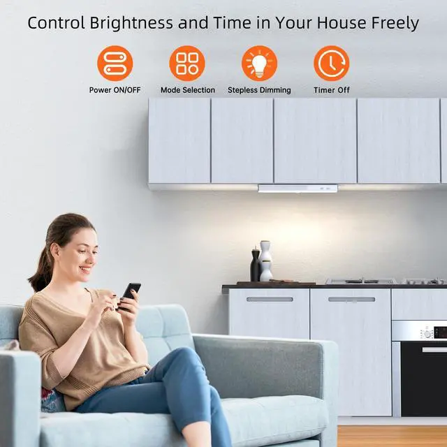 Alt view image 4 of 7 - LED Closet Light, 30LEDs Dimmer USB Rechargeable Motion Sensor Light Under Cabinet Lighting with Remote Control, Wireless Stick-Anywhere Night Safe Light Bar for Wardrobe,Kitchen-2 Pcs